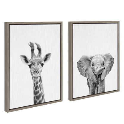 Baby Giraffe and Elephant Framed Canvas Art Set