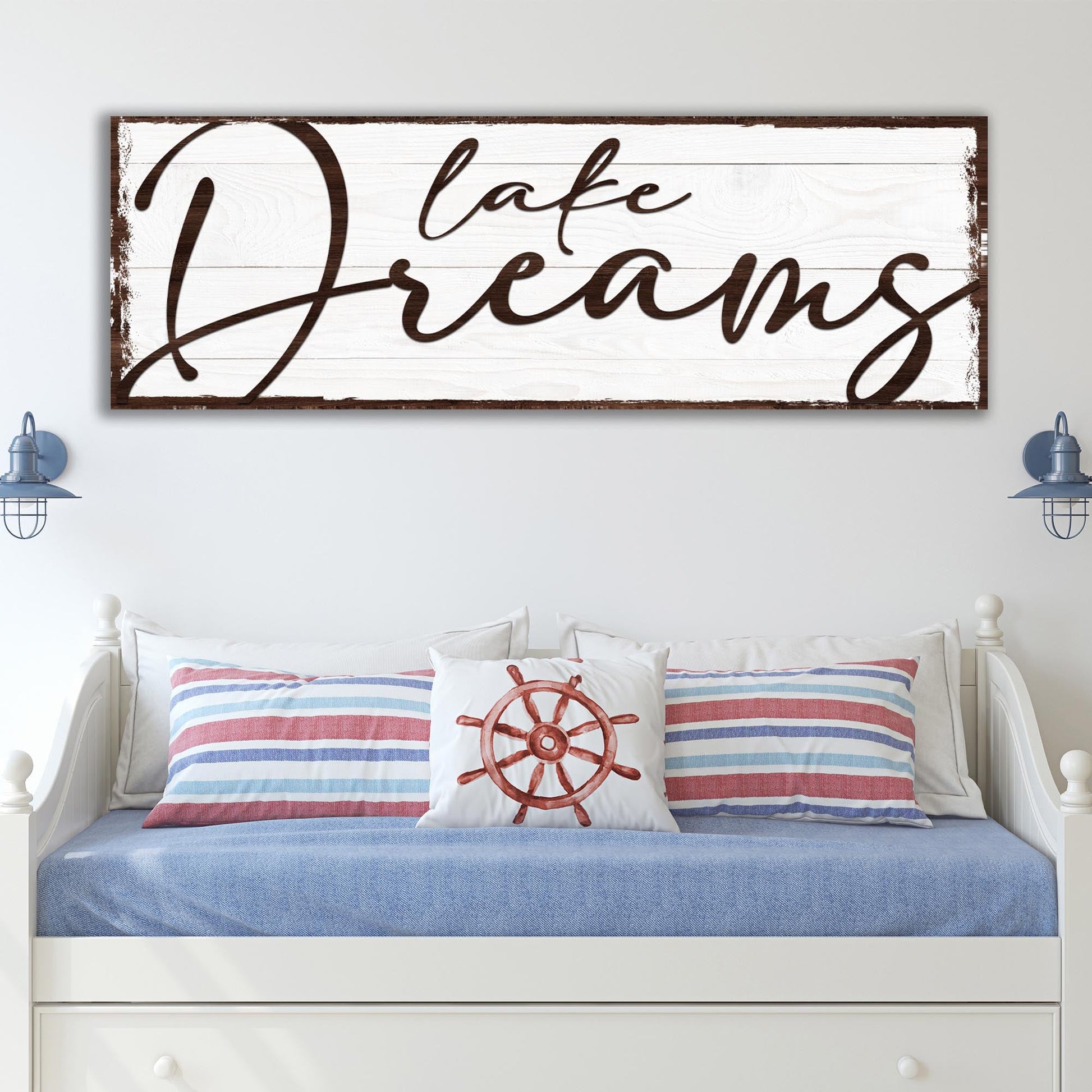 Lake Dreams canvas wall art sign for lake house - gallery wrapped made in USA