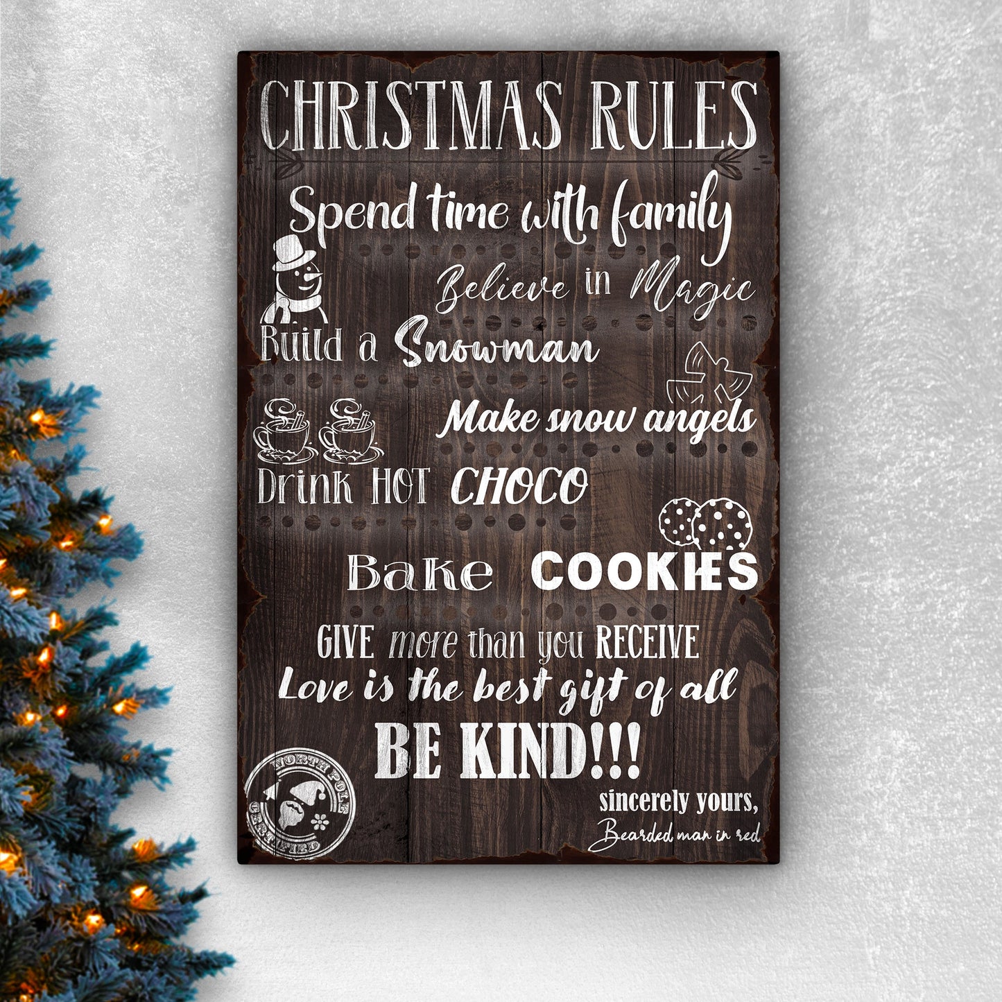 Christmas Rules Sign Canvas Wall Art