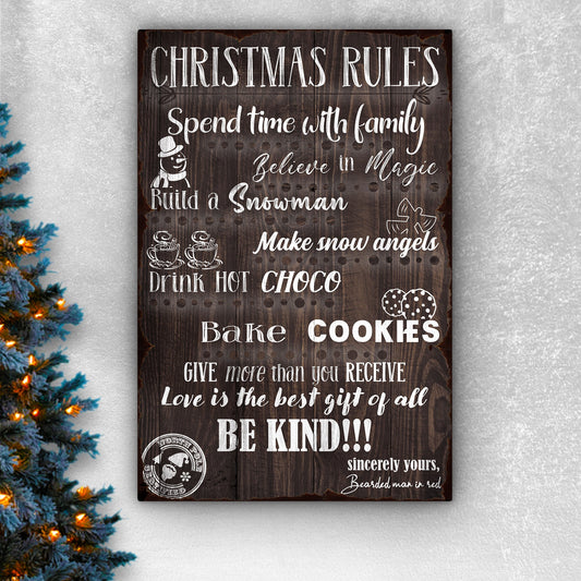 Christmas Rules Sign Canvas Wall Art