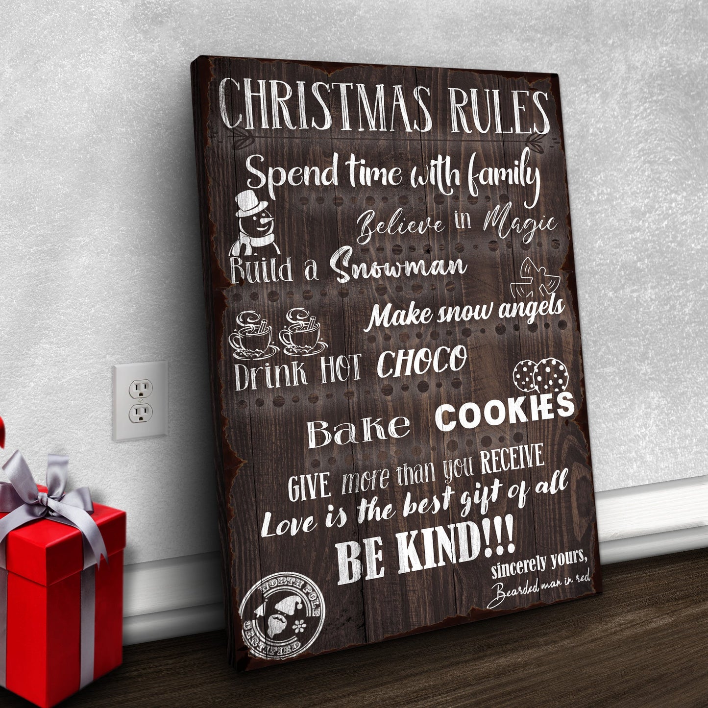 Christmas Rules Sign Canvas Wall Art