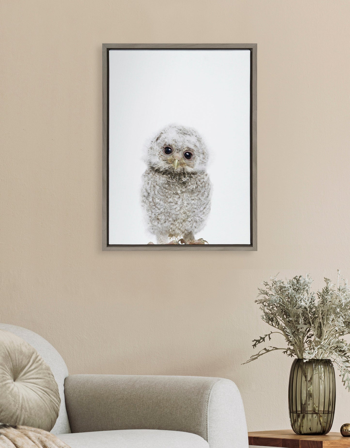 Owl Portrait Framed Canvas Wall Art, Woodland Nursery Decor