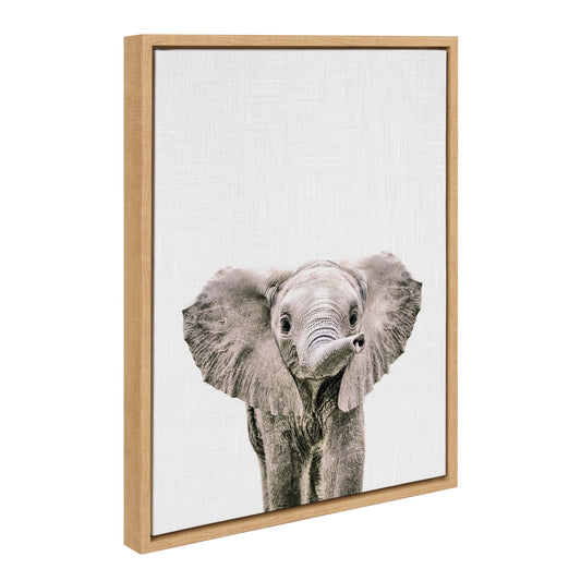 Baby elephant in color framed canvas wall art for a nursery