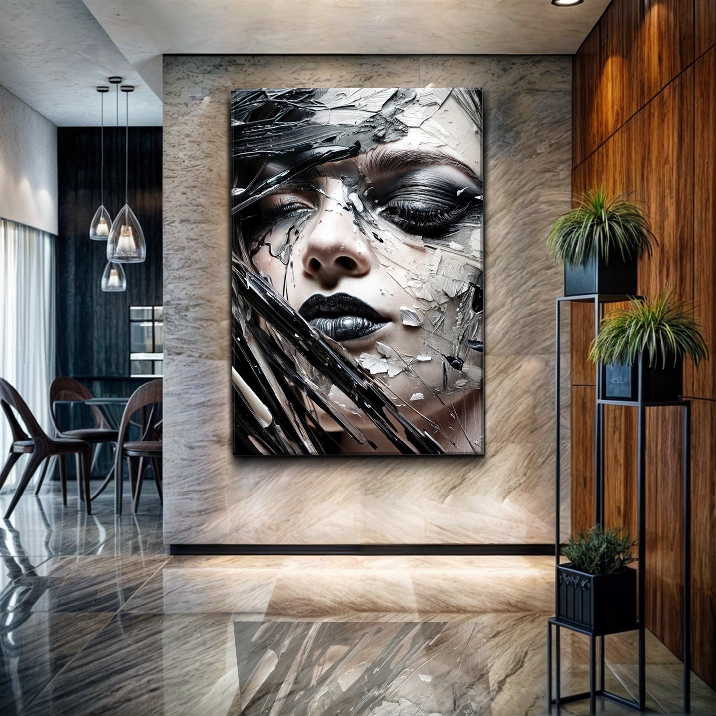 Mystique atmospheric abstract canvas wall art with dramatic textures and contrasts