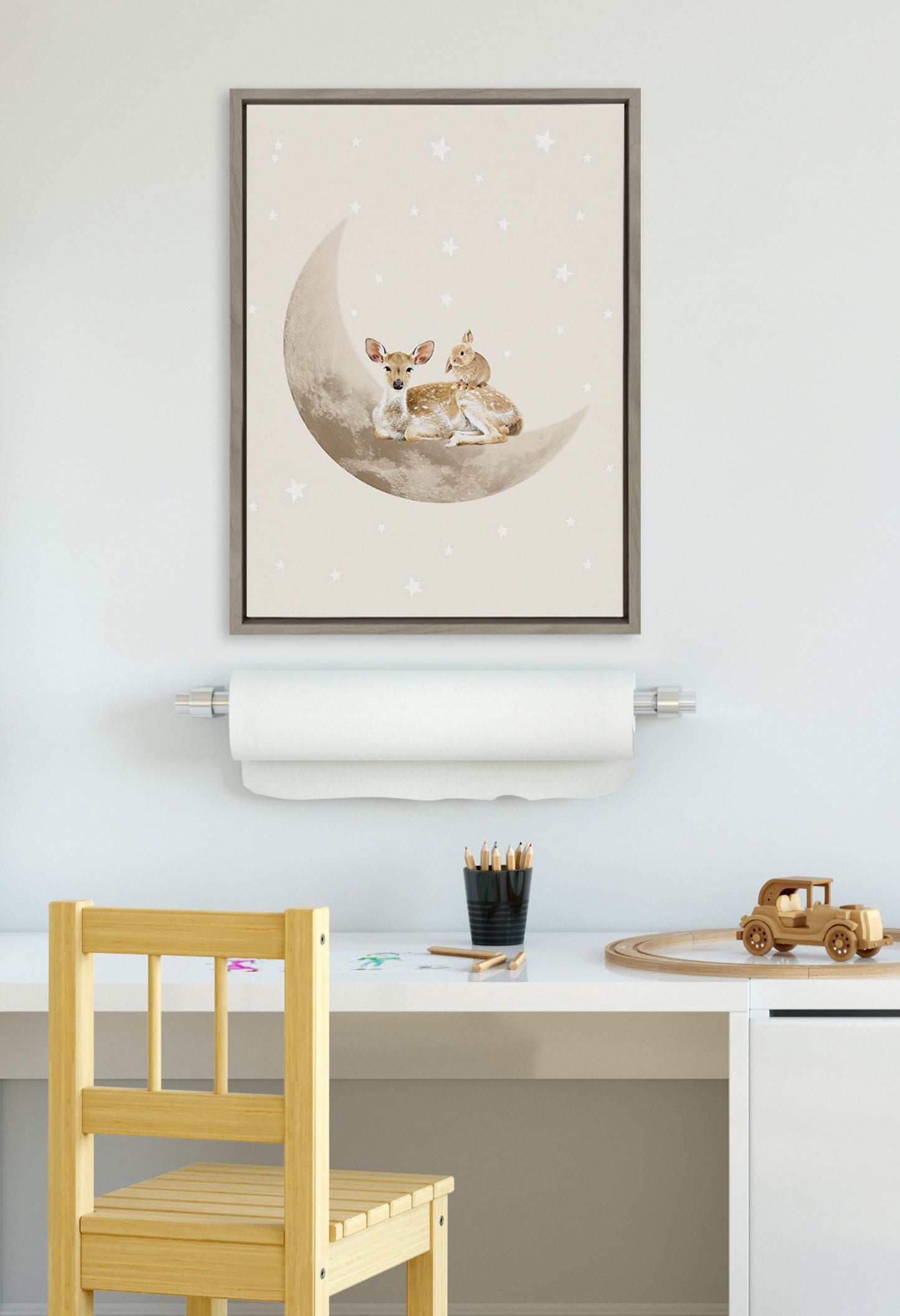 On the Moon Animals Canvas Wall Art