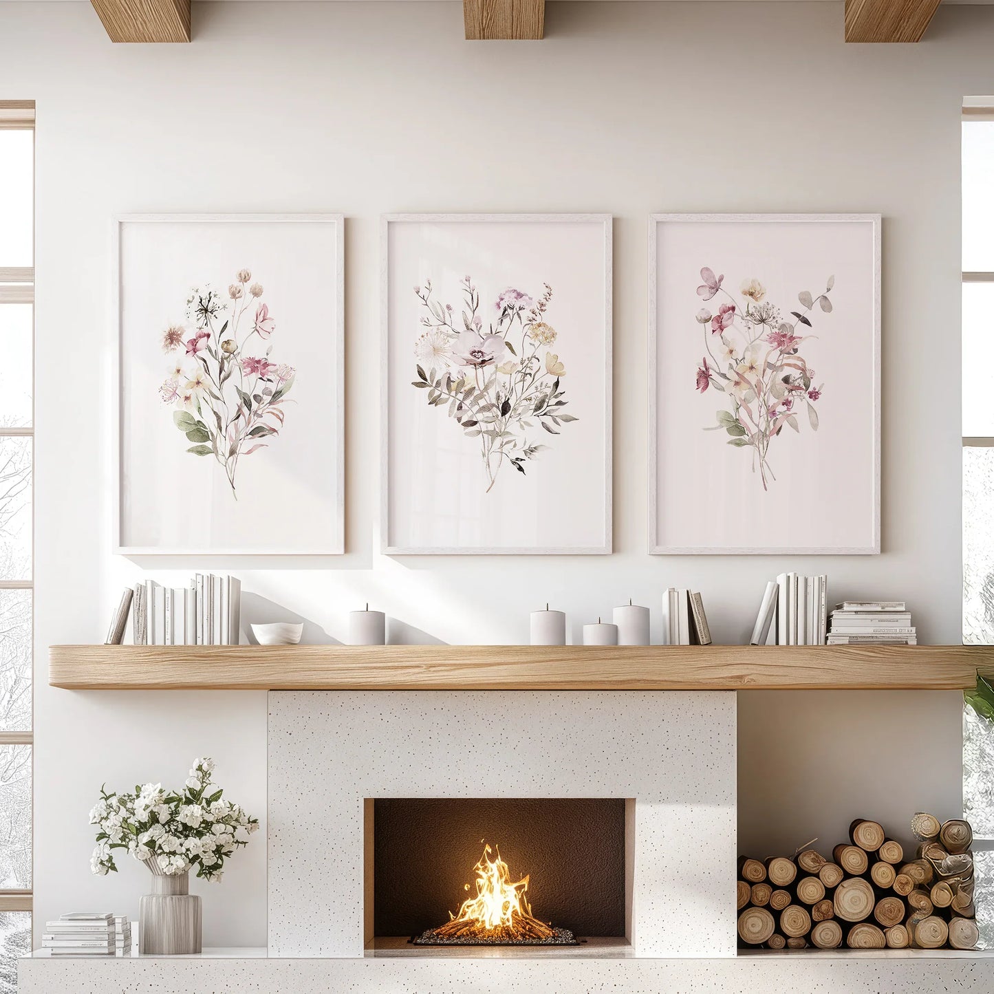 Wildflower Wall Art Set of 3 Watercolor Bouquet Prints