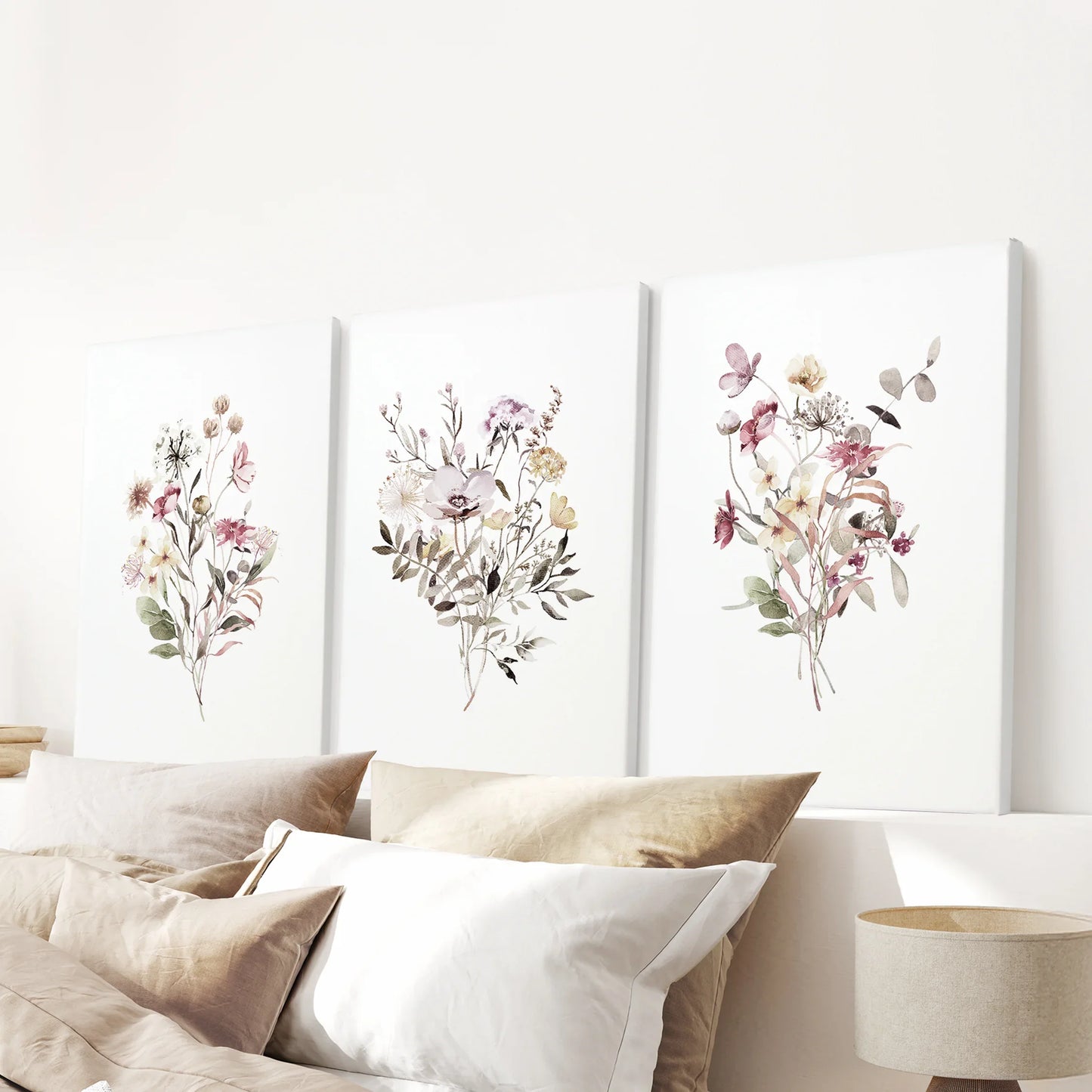 Wildflower Wall Art Set of 3 Watercolor Bouquet Prints