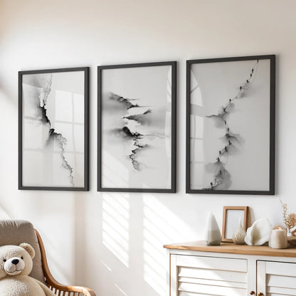 Abstract Mountain Wall Art, Black White 3 Piece Set