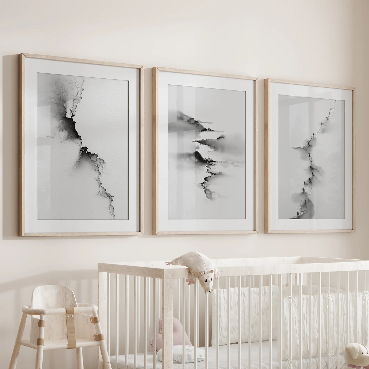Abstract Mountain Wall Art, Black White 3 Piece Set