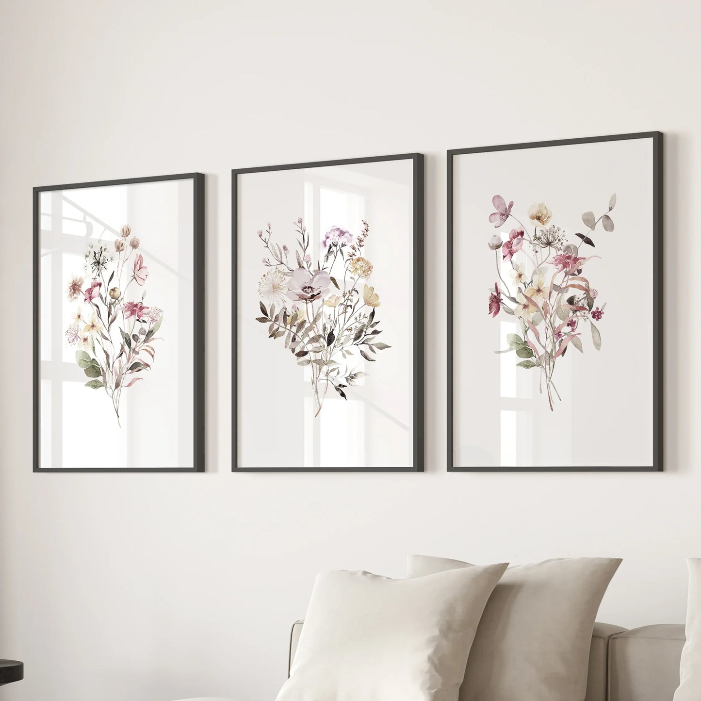 Wildflower Wall Art Set of 3 Watercolor Bouquet Prints