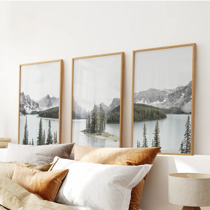 Canada Mountain Lake Wall Art, 3 Piece Nature Print Set