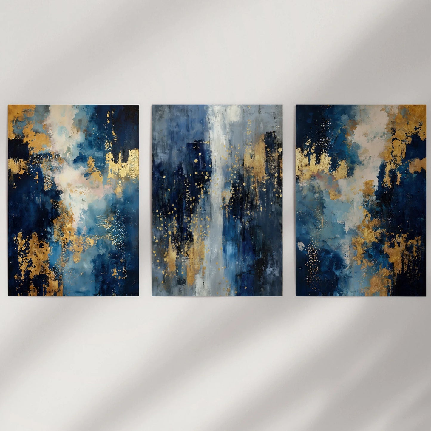 Navy and Gold Abstract Wall Art Set of 3 Contemporary Prints