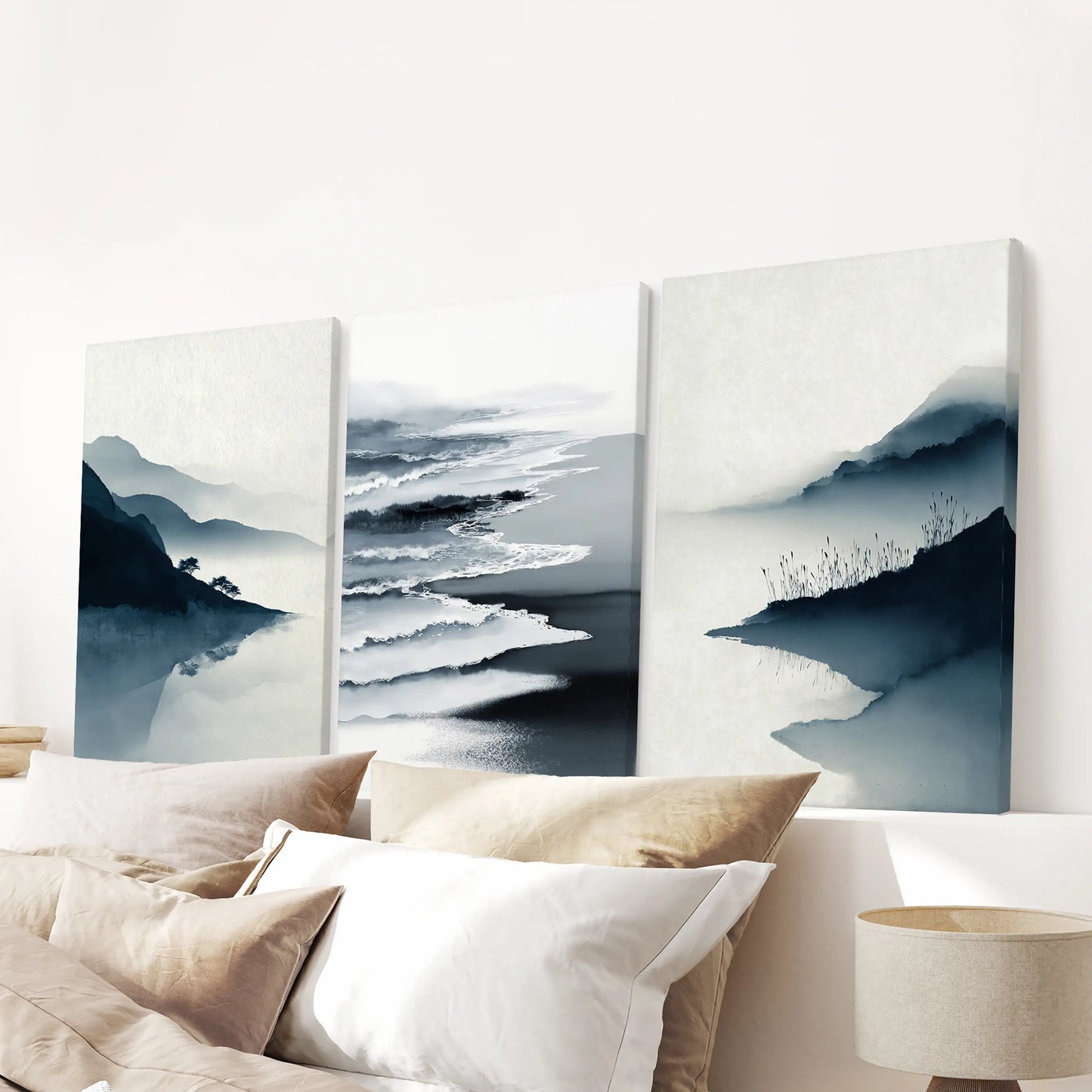 Minimalist Mountain Lake Landscape Wall Art Set of 3