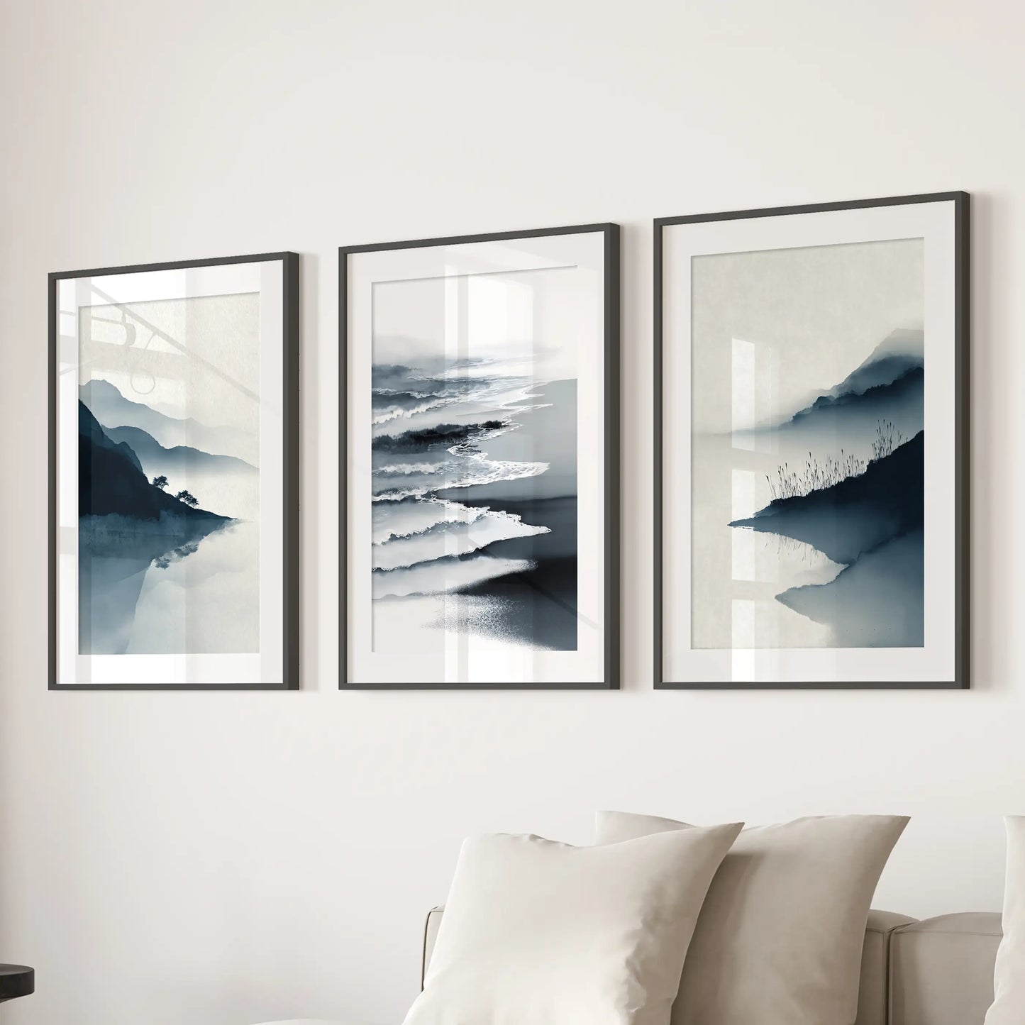 Minimalist Mountain Lake Landscape Wall Art Set of 3