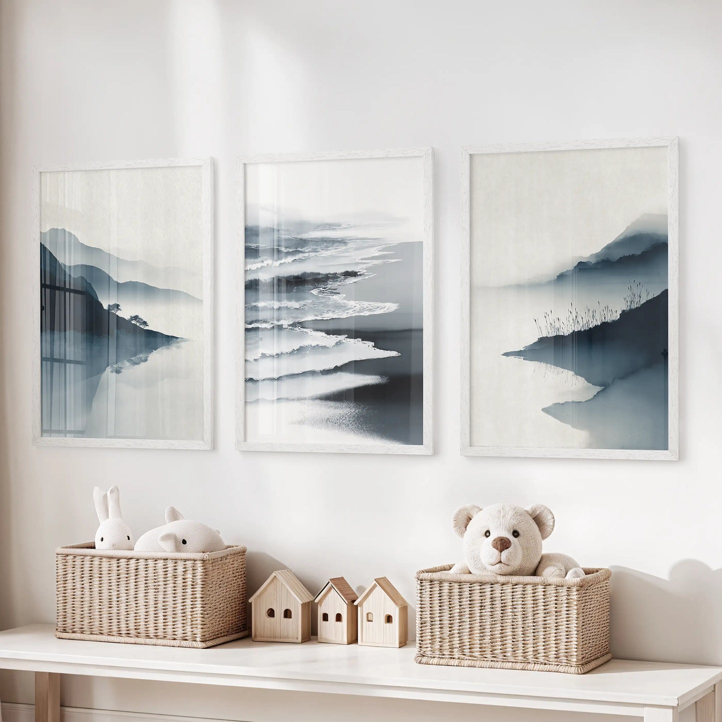 Minimalist Mountain Lake Landscape Wall Art Set of 3