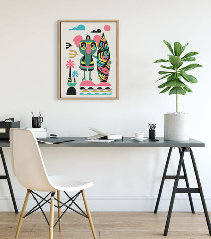 Mid Century Modern Surf Koala Framed Canvas Wall Art