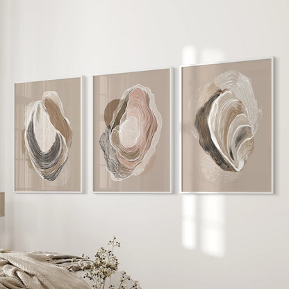 Vintage Oyster Shell Coastal Wall Art Set of 3 (Unframed)