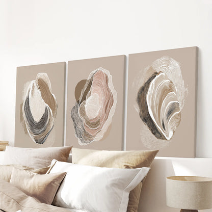 Vintage Oyster Shell Coastal Wall Art Set of 3 (Unframed)