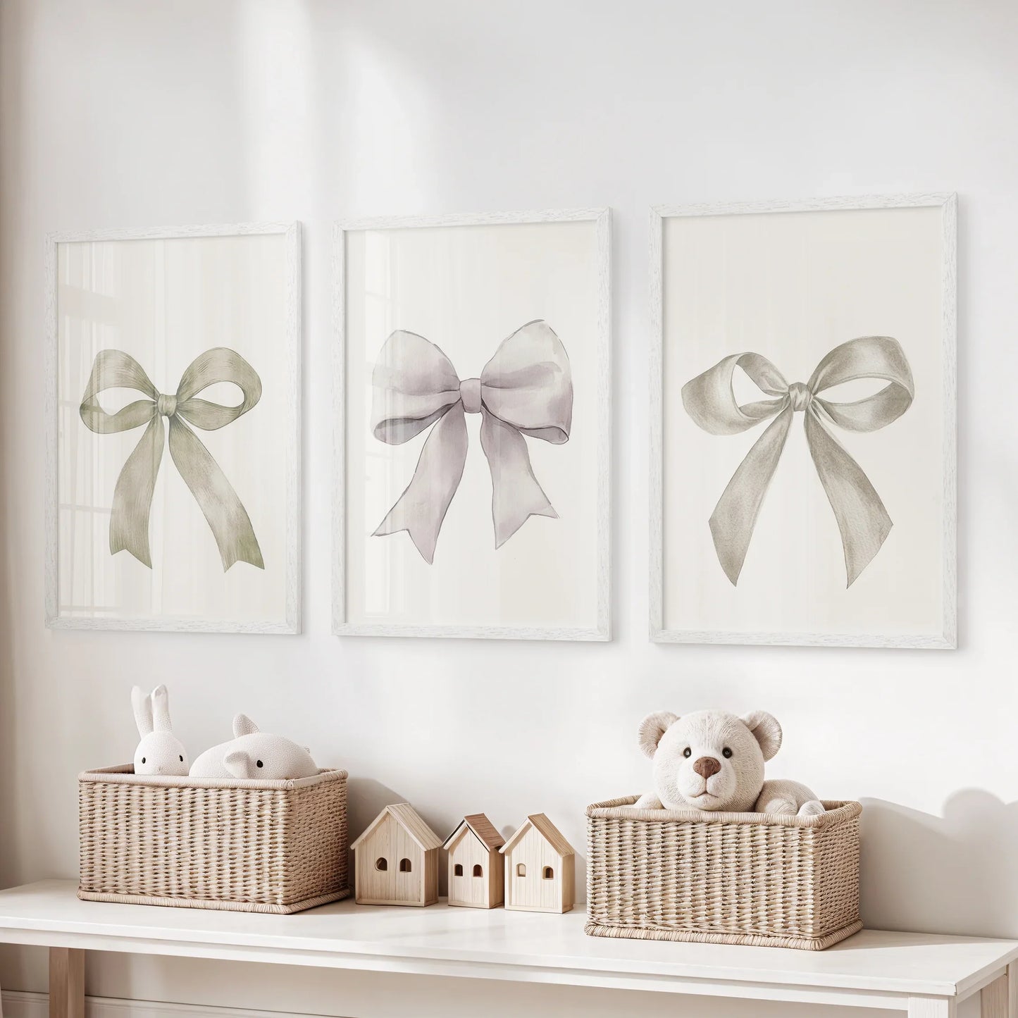 Aesthetic Bow Wall Art Set of 3 Neutral Gallery Set