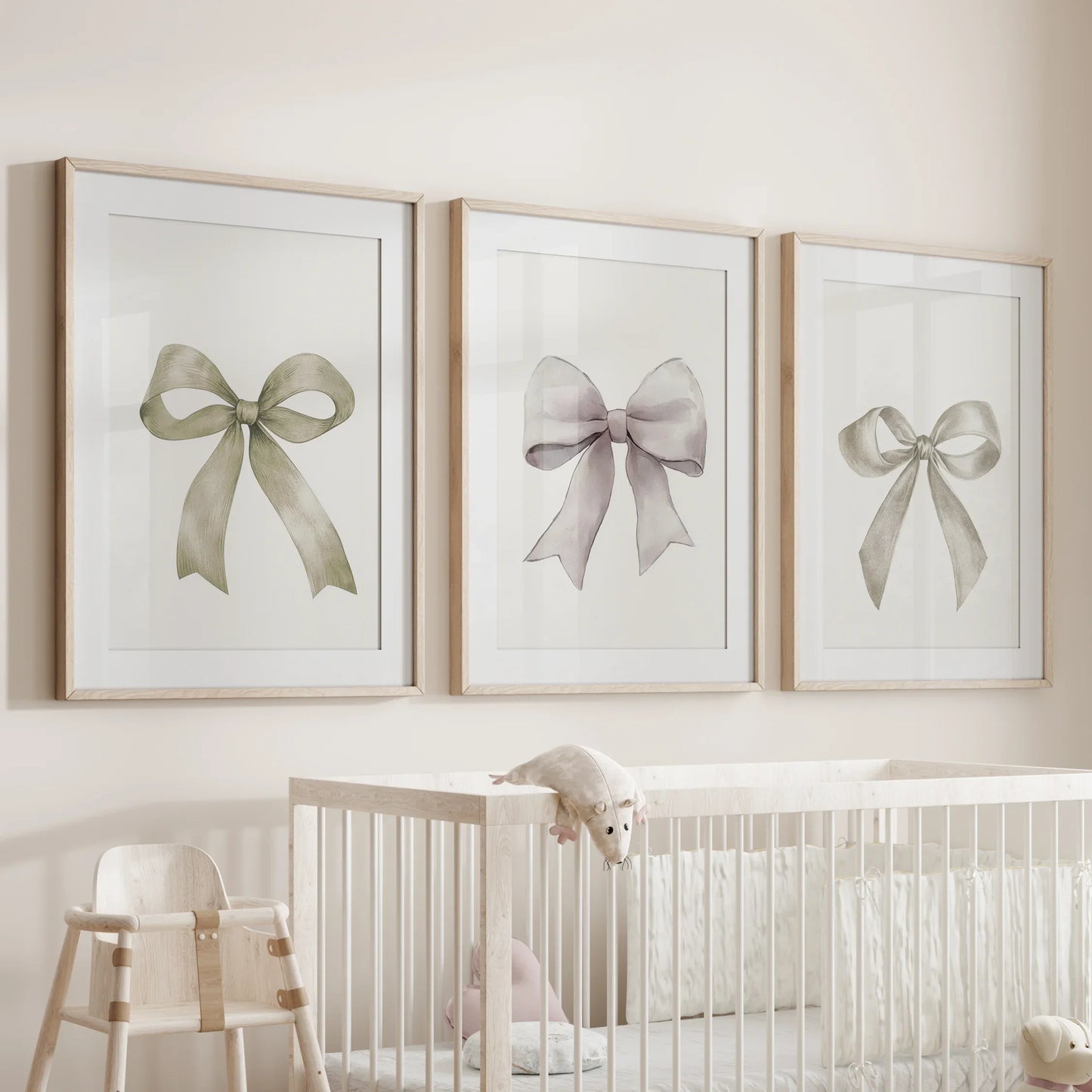 Aesthetic Bow Wall Art Set of 3 Neutral Gallery Set