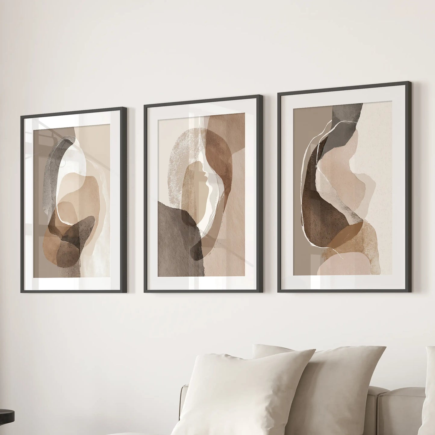 Neutral Abstract Wall Art Set of 3 Earth Tone Prints