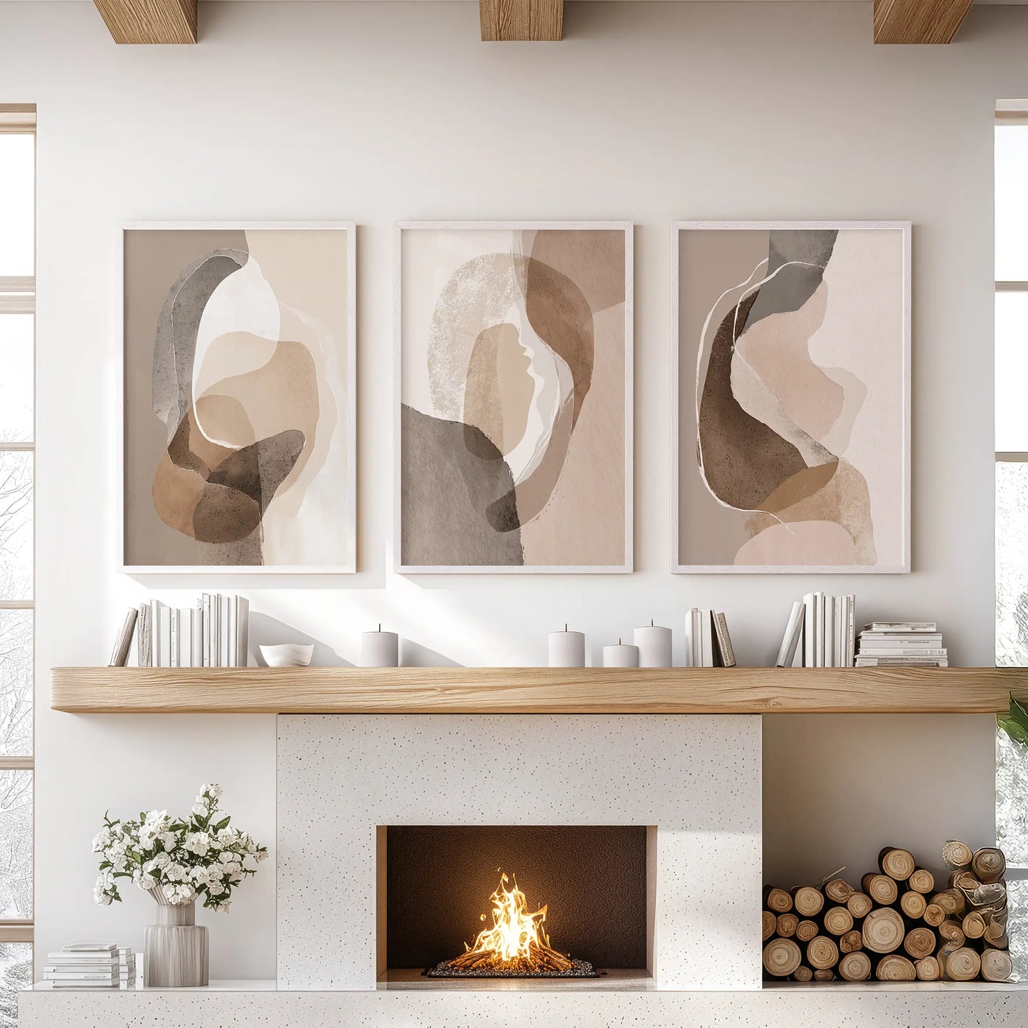 Neutral Abstract Wall Art Set of 3 Earth Tone Prints