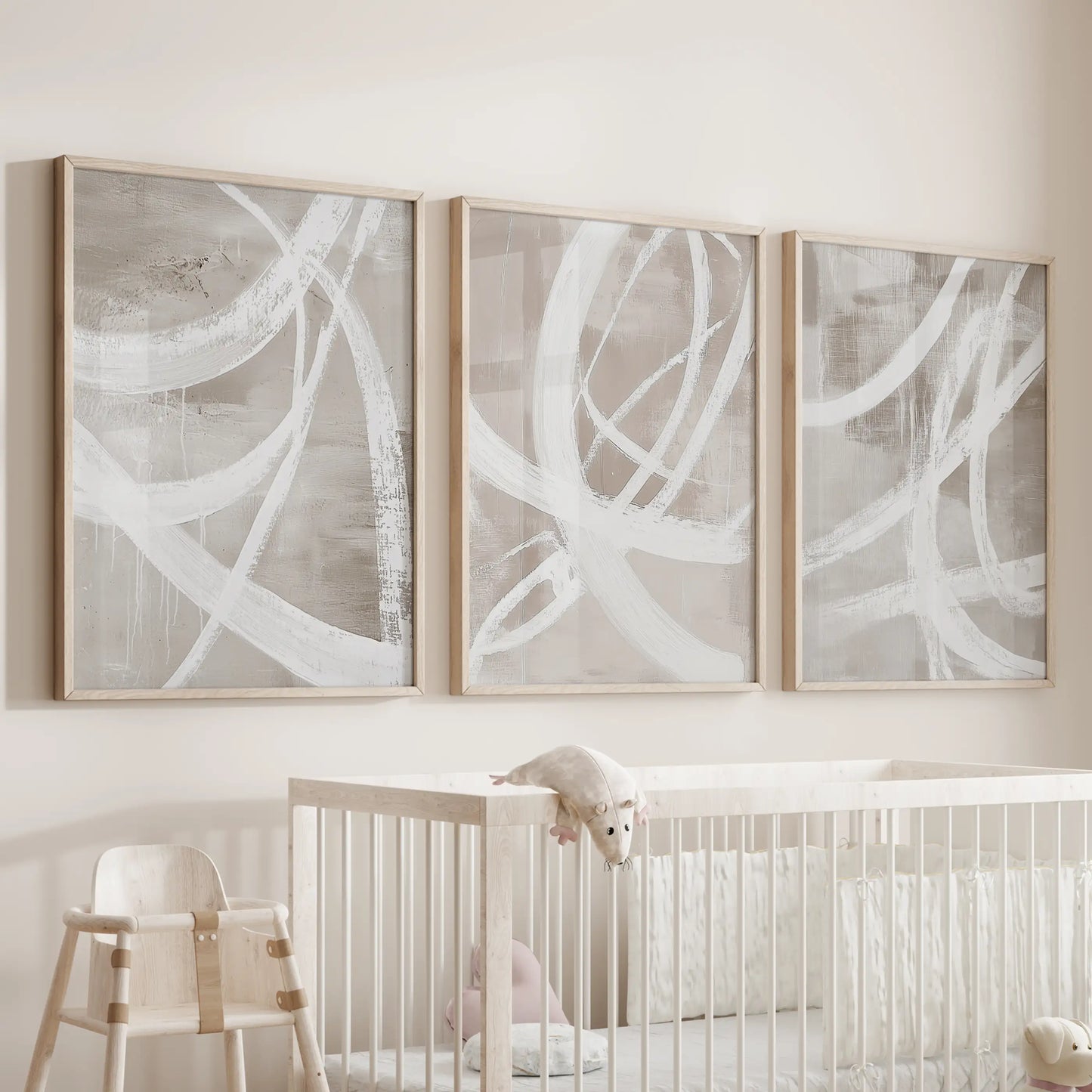 Neutral Abstract Wall Art Set of 3 Brush Stroke Prints