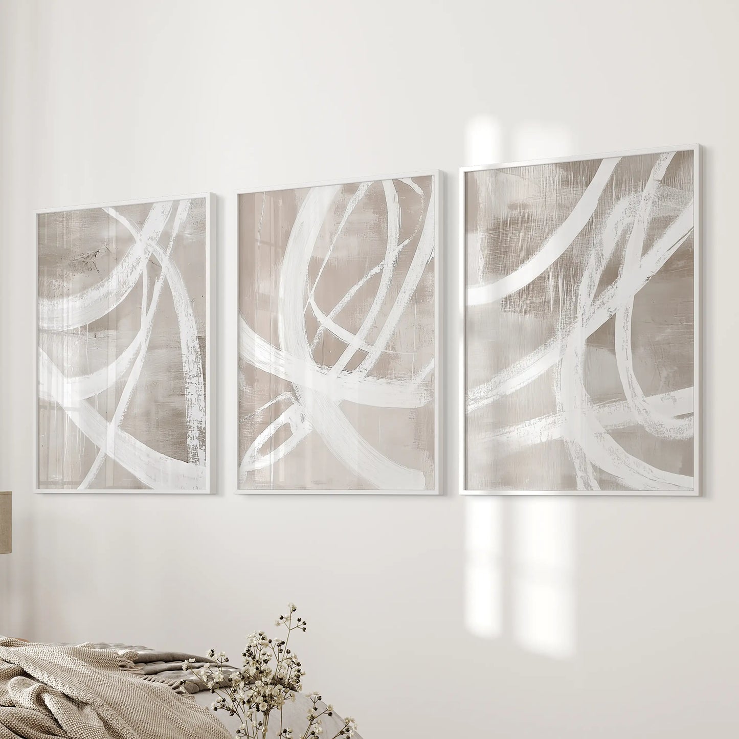 Neutral Abstract Wall Art Set of 3 Brush Stroke Prints