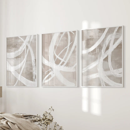 Neutral Abstract Wall Art Set of 3 Brush Stroke Prints