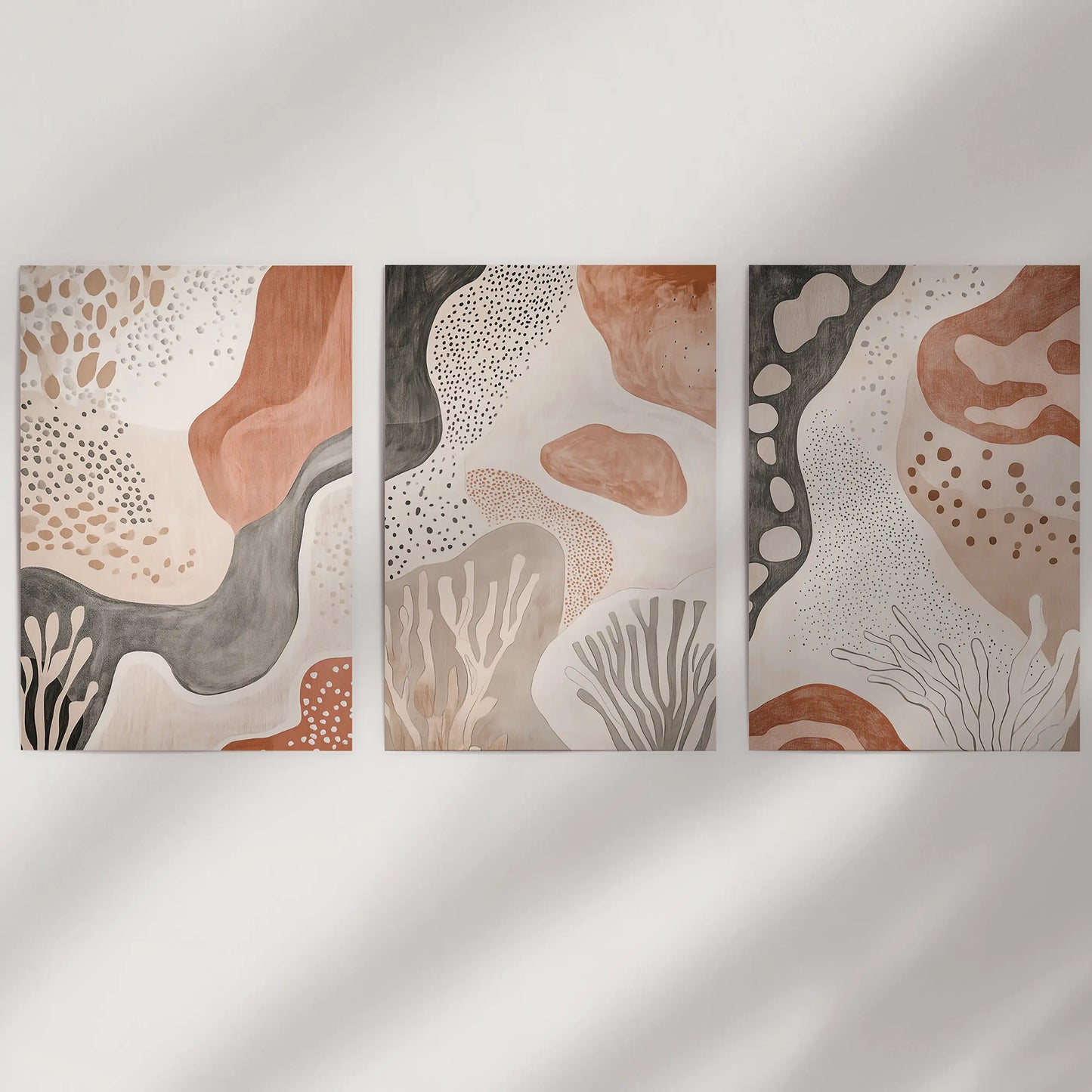 Terracotta Boho Abstract Wall Art Set of 3 Neutral Prints