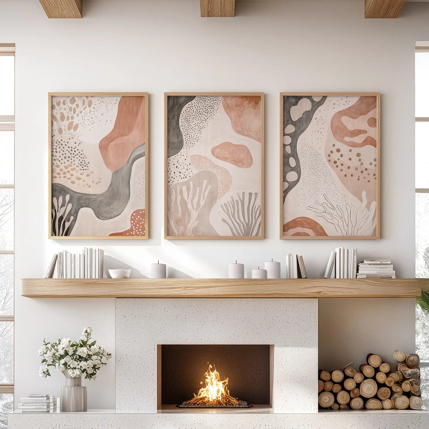 Terracotta Boho Abstract Wall Art Set of 3 Neutral Prints