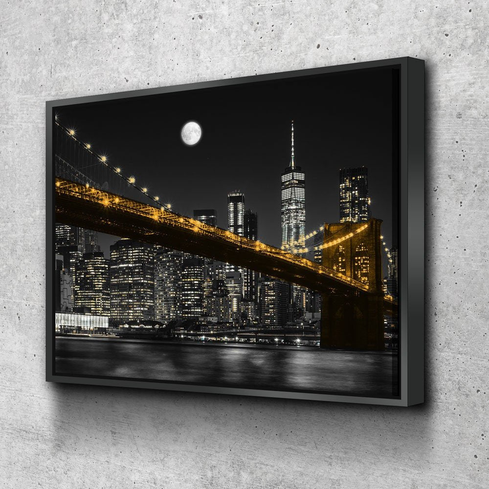 Brooklyn Bridge At Night Canvas Wall Art - NYC Skyline
