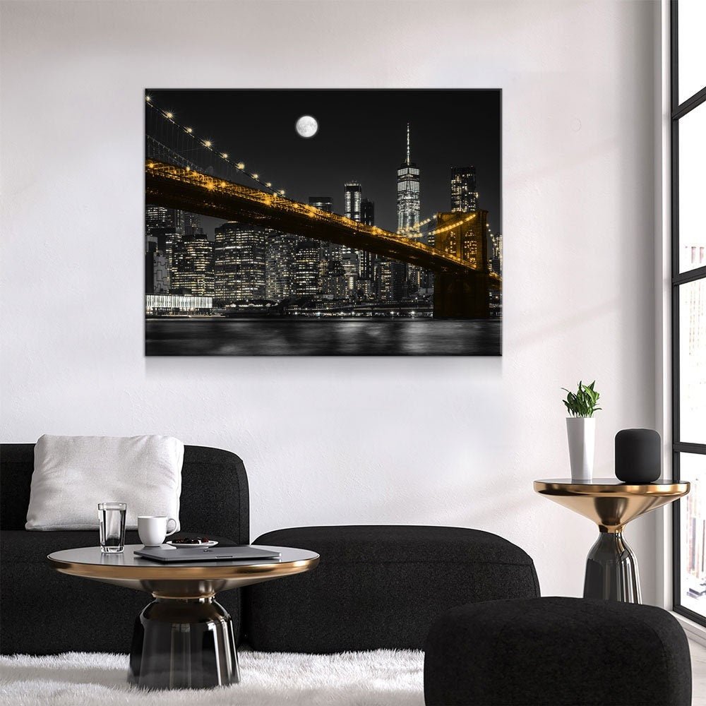 Brooklyn Bridge and Manhattan skyline at night canvas wall art