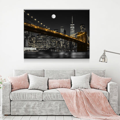 Brooklyn Bridge At Night Canvas Wall Art - NYC Skyline