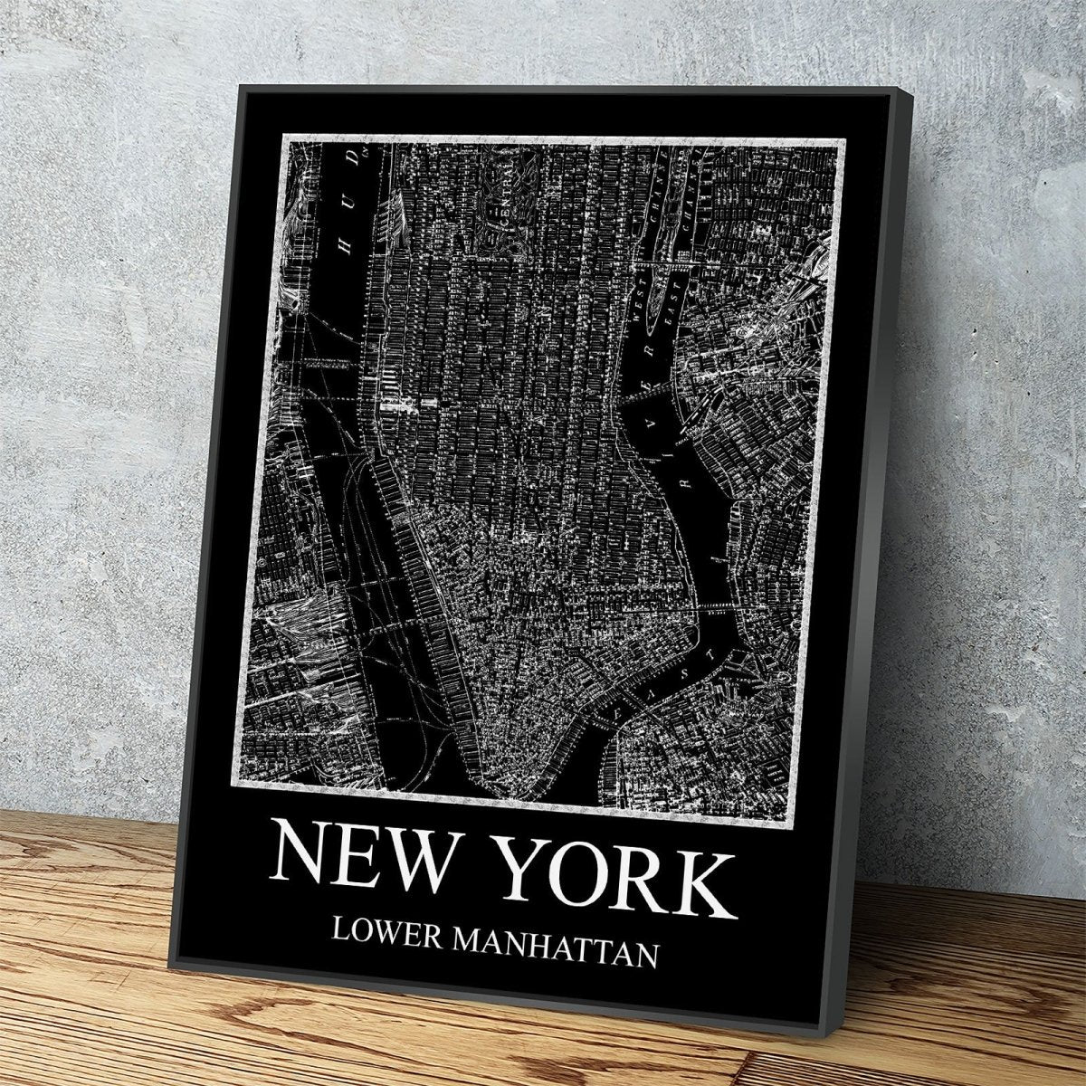 1880 Lower Manhattan New York map canvas wall art gallery-wrapped on a wall