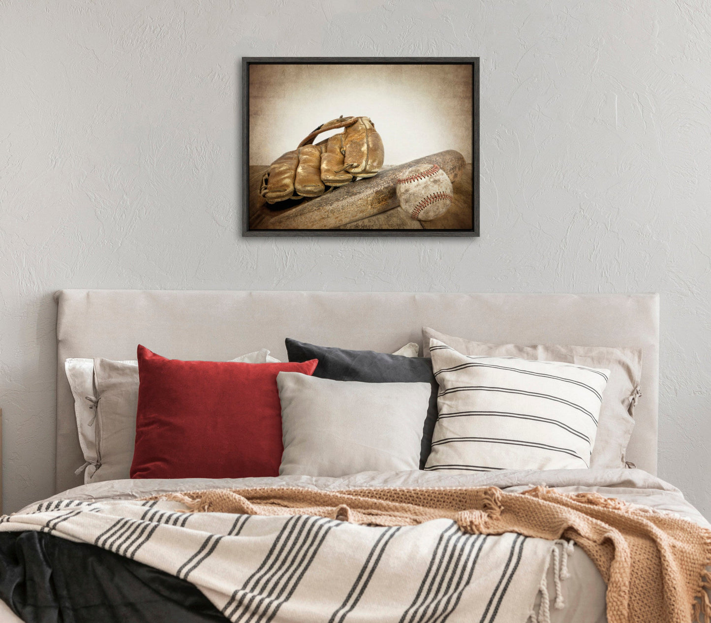 Sylvie Baseball Glove And Bat Framed Canvas by Shawn St. Peter