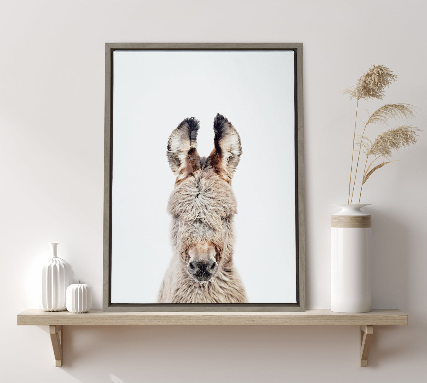 Donkey Portrait Framed Canvas Wall Art, Farmhouse Decor