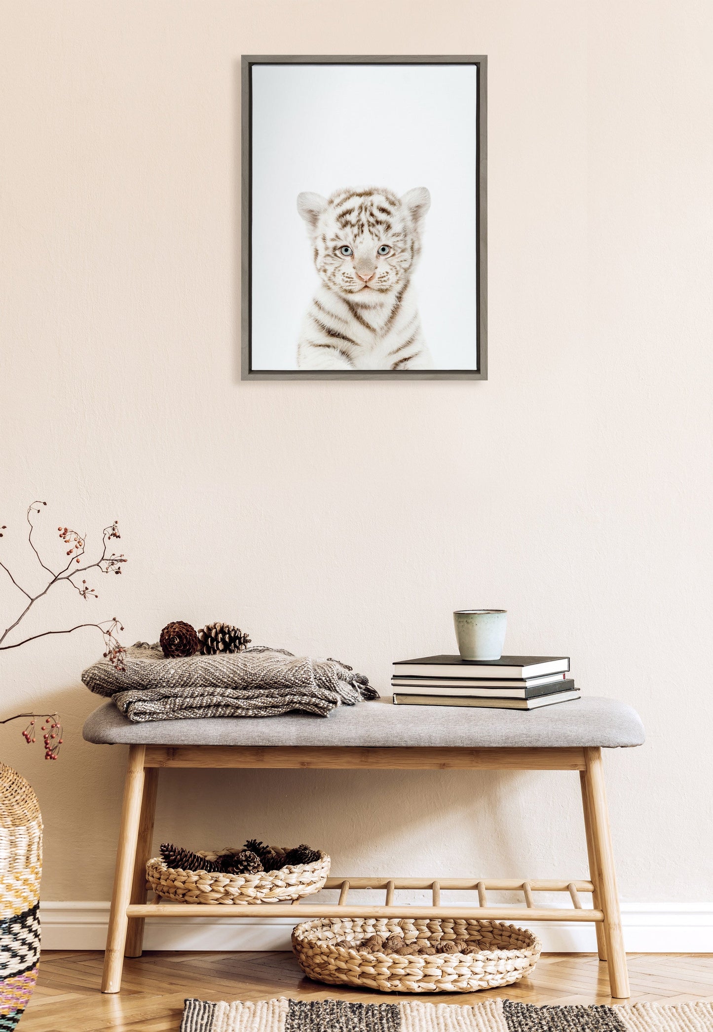 Baby White Tiger Framed Canvas Wall Art, Nursery Decor