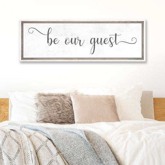 Be Our Guest rustic welcome canvas sign for guest room and entryway decor