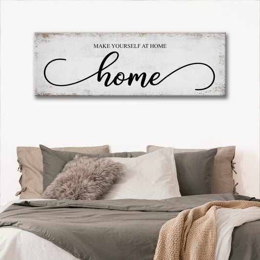 Make Yourself At Home rustic welcome canvas sign for entryway and living room