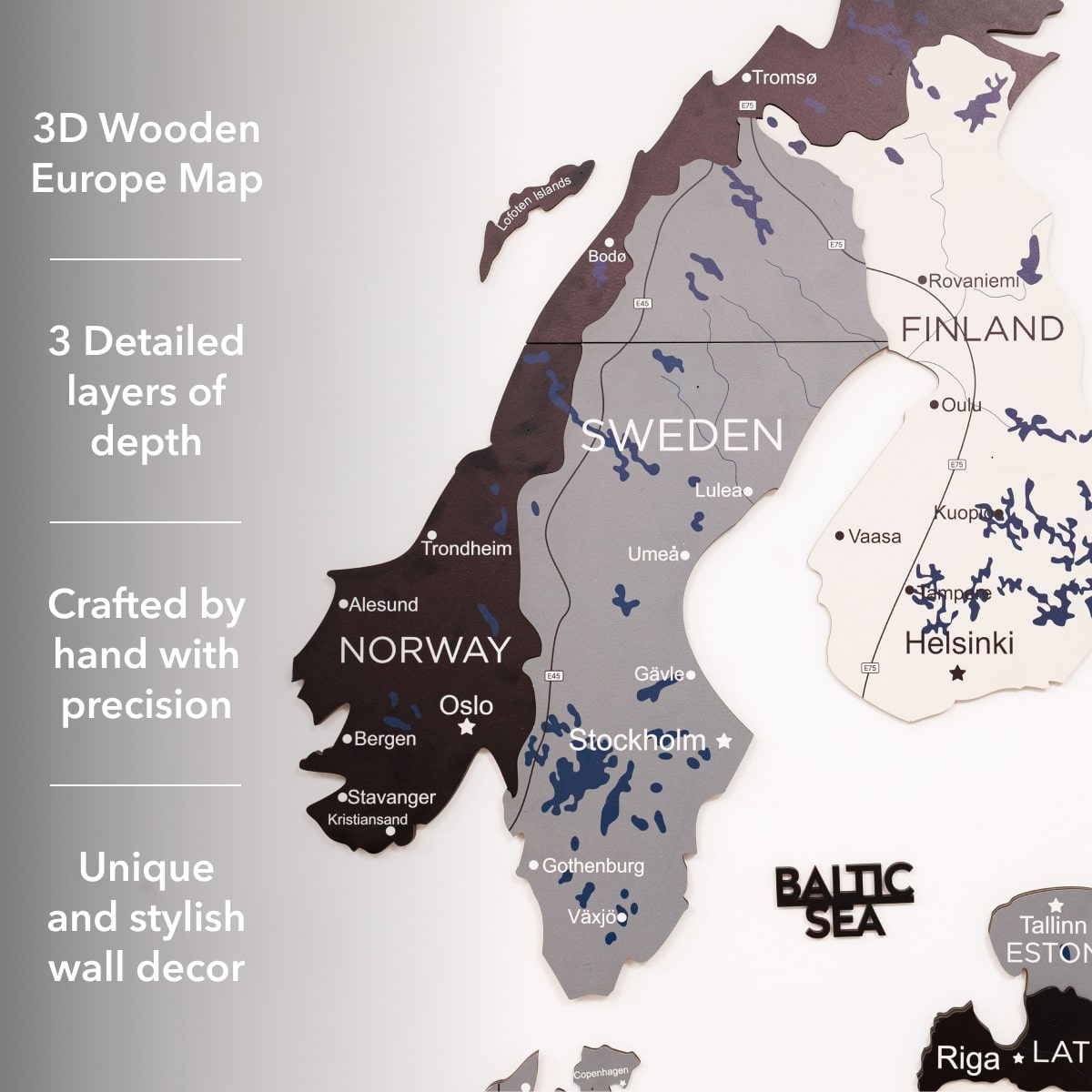 3D Wooden Europe Map Wall Art - Nordik