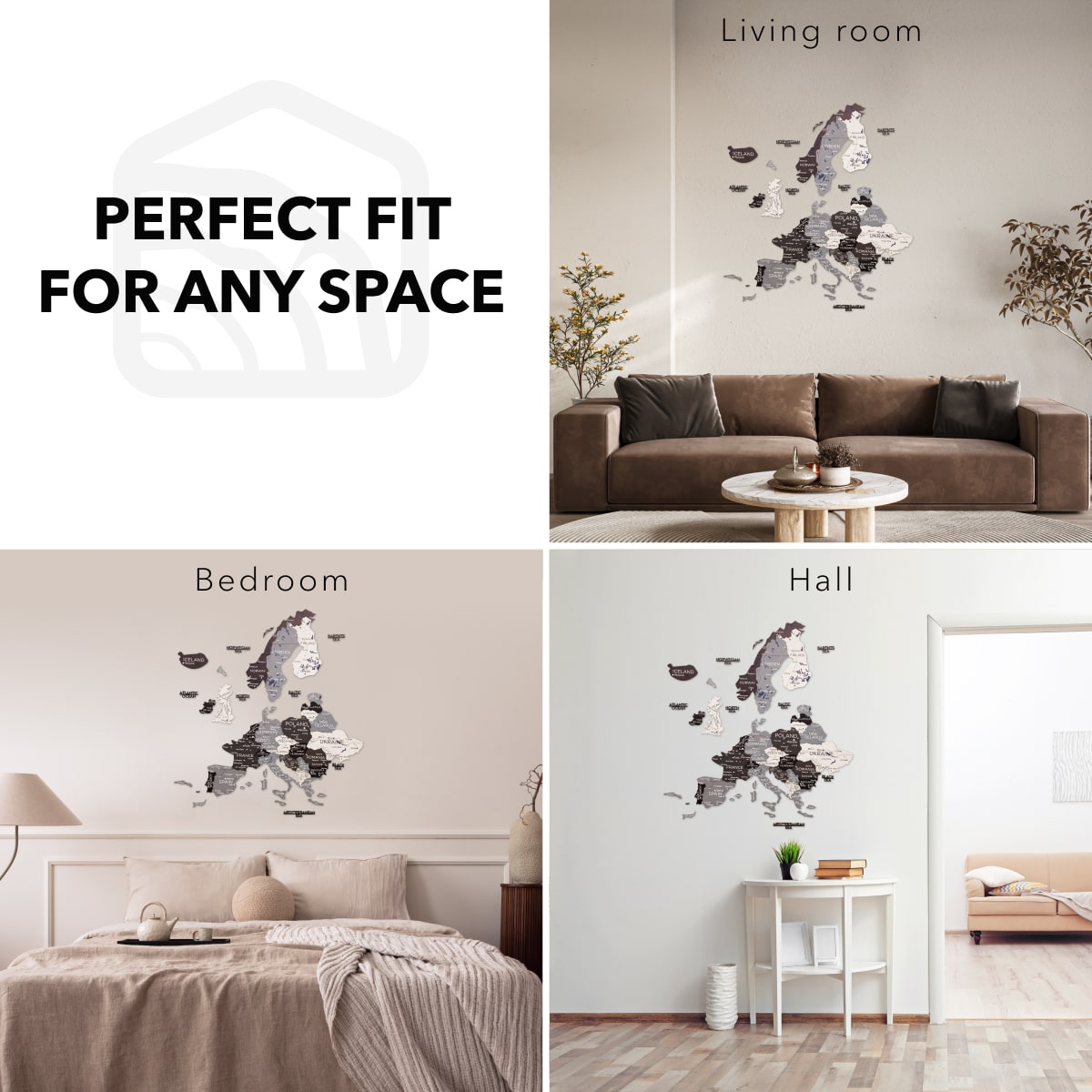 3D Wooden Europe Map Wall Art - Nordik