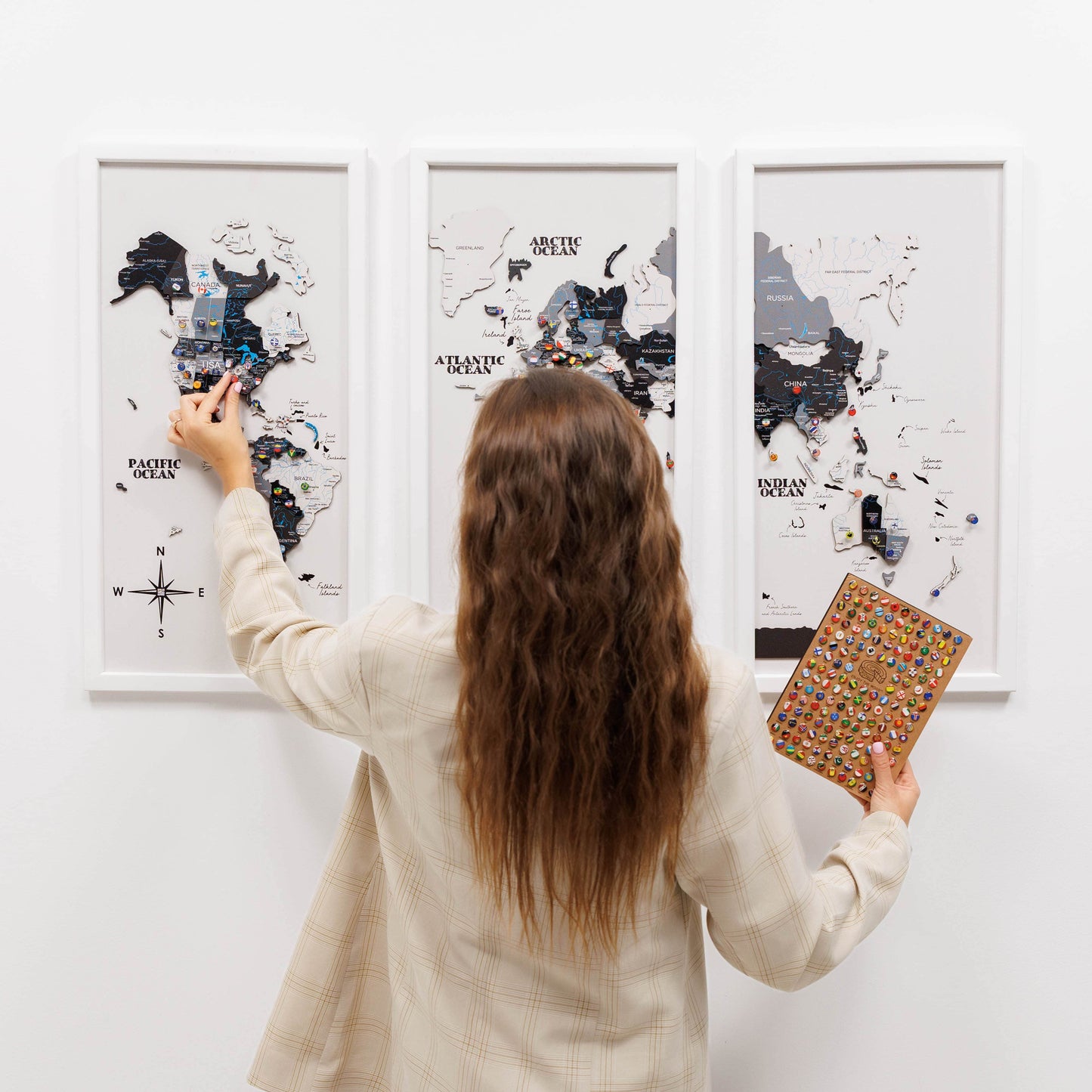 Wooden World Map Triptych Wall Art - Nordik