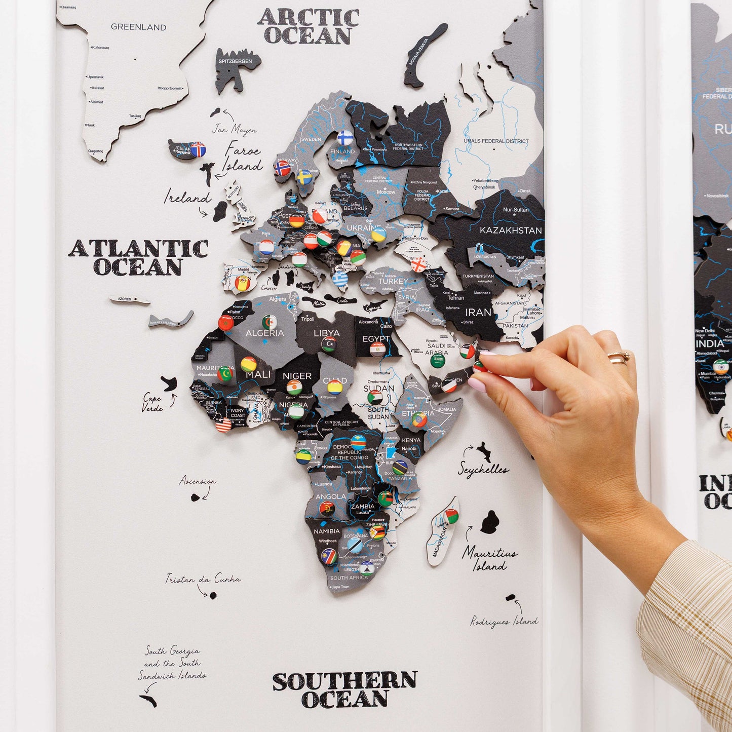 Wooden World Map Triptych Wall Art - Nordik