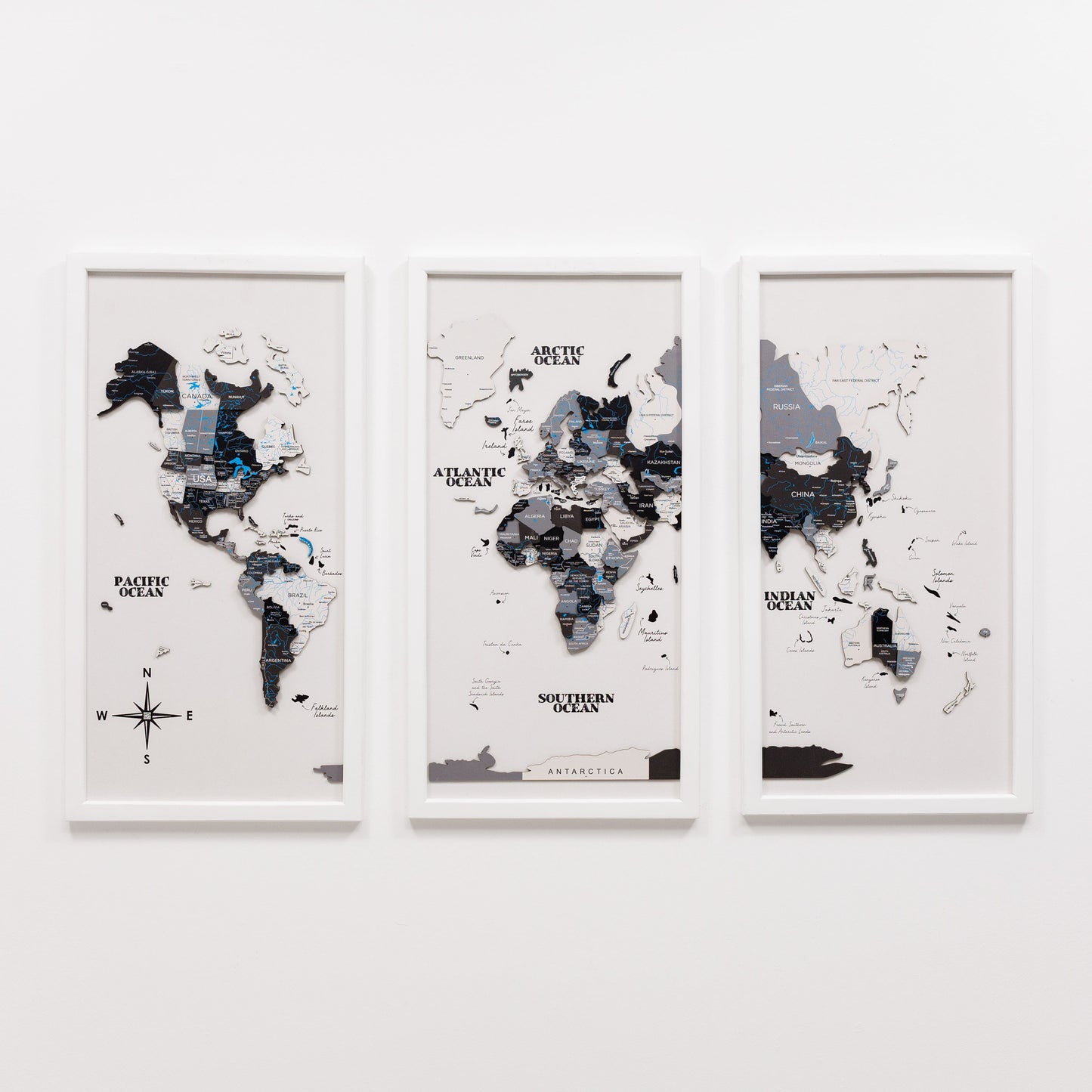 Wooden World Map Triptych Wall Art - Nordik