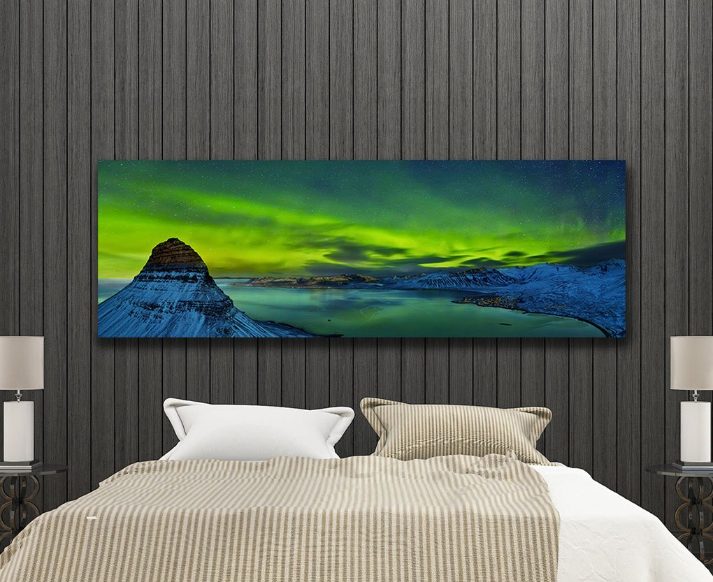 Northern Lights aurora borealis over Kirkjufell Mountain Iceland canvas
