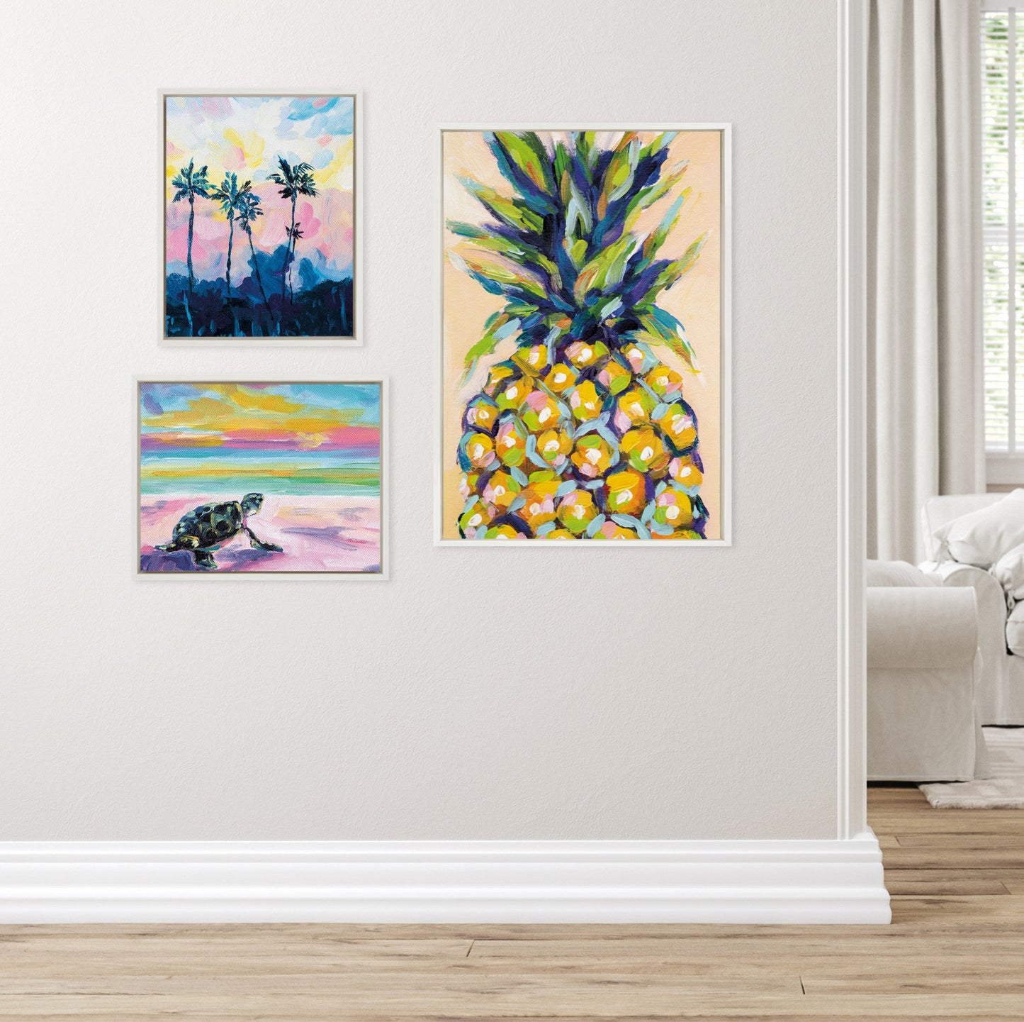 Pineapple, Sunset and Sea Turtle Framed Canvas Art Set