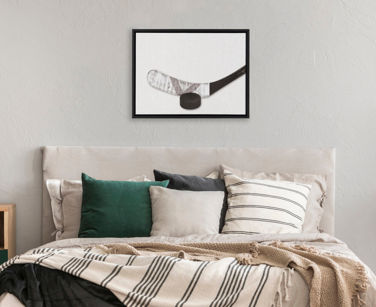 Hockey Stick and Puck Framed Canvas Wall Art