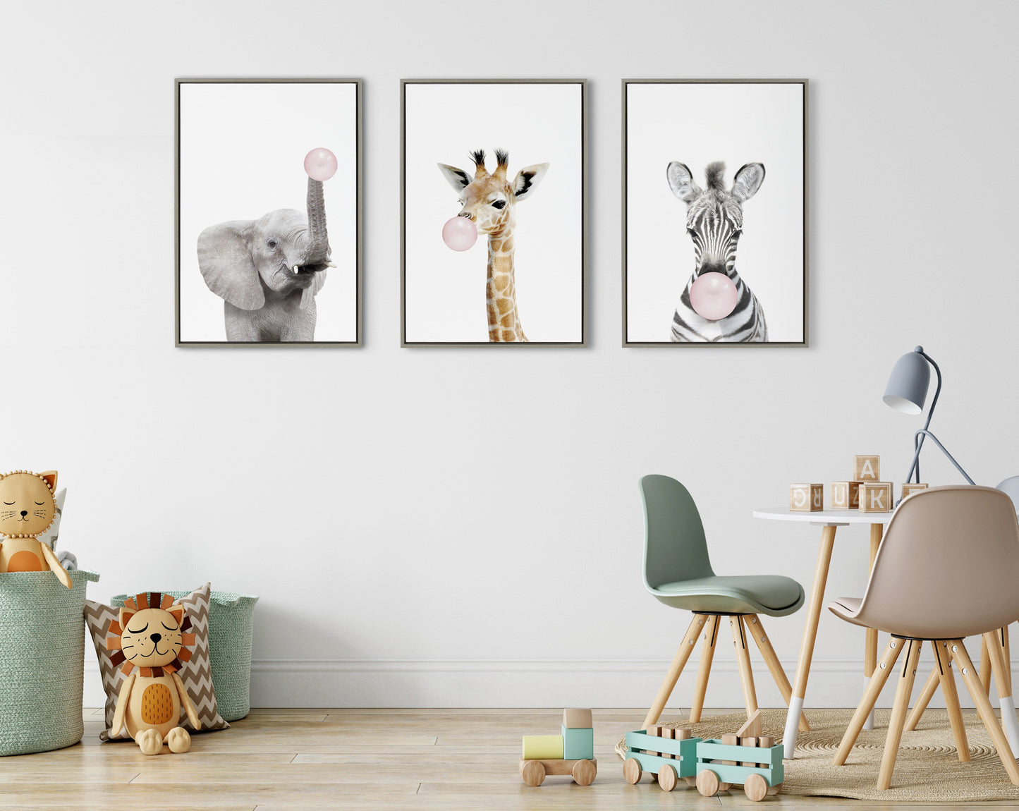 Bubble Gum Elephant Framed Canvas Wall Art