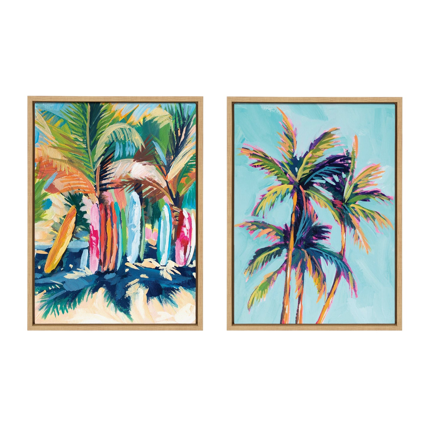 Surf and Sand Tropical Palms Framed Canvas Wall Art Set